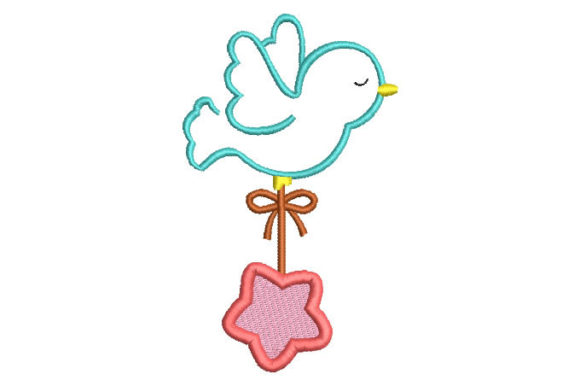 Bird with Bow Flying Embroidery