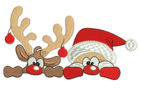 Deer and Santa Embroidery Design