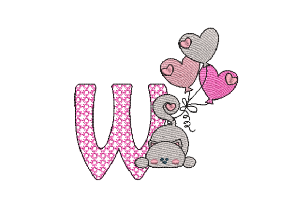 Letter W Cat Sketch Embroidery Design