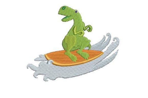 Surfing Dinosaur Embroidery